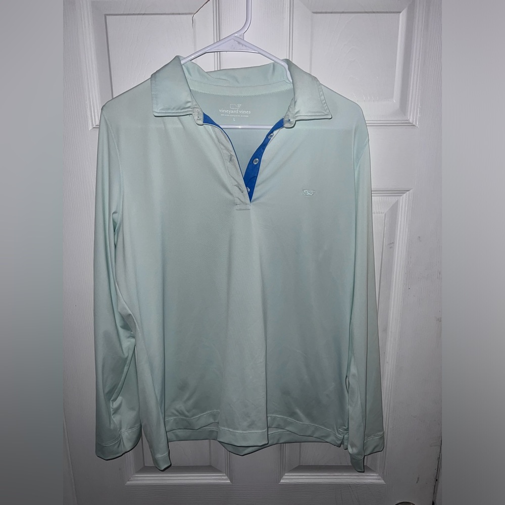 Vineyard Vines Women's Light Mint Green Long-Sleeve Polo size Large